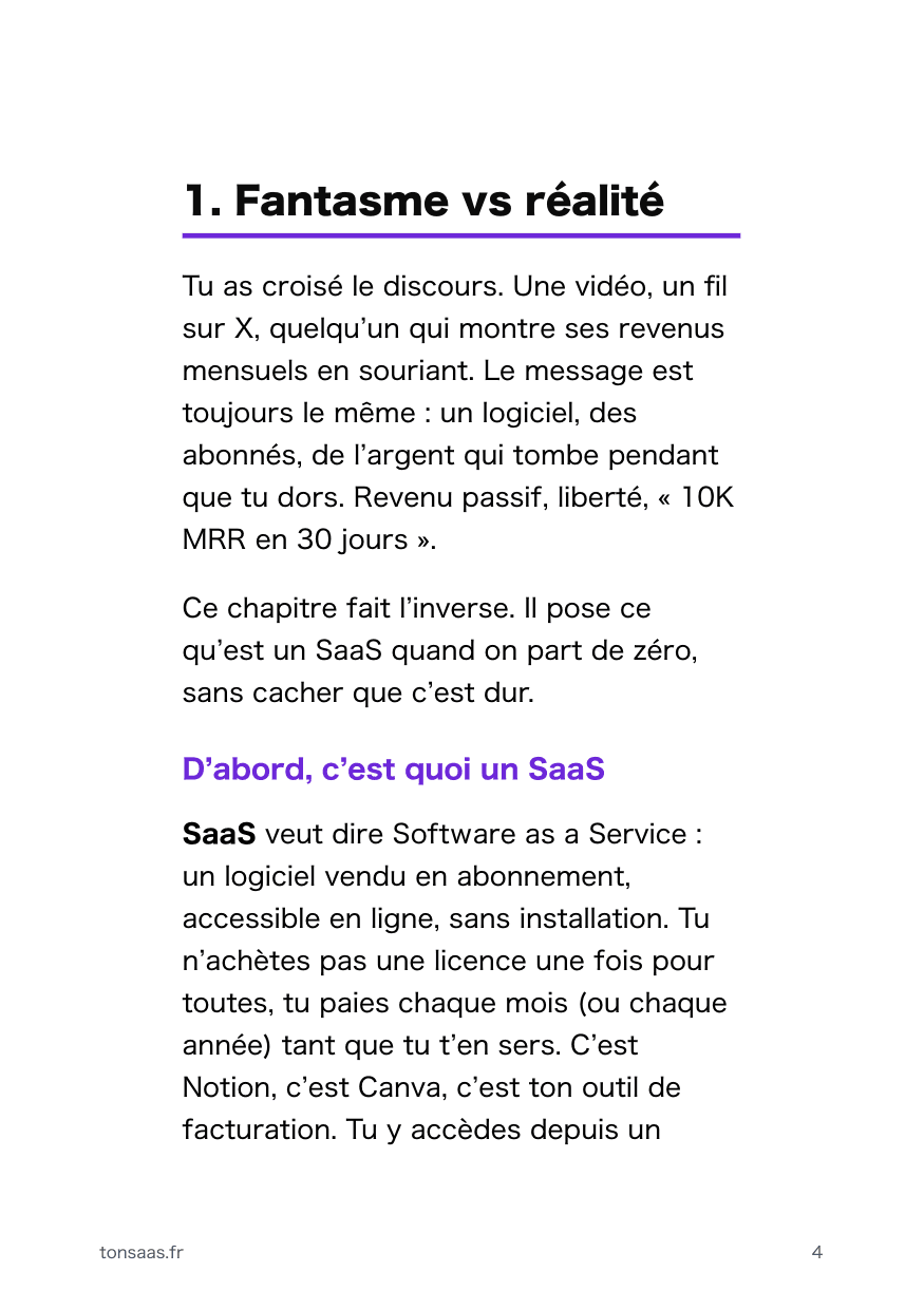 Aperçu d'une page réelle du Guide 1 de TonSaaS